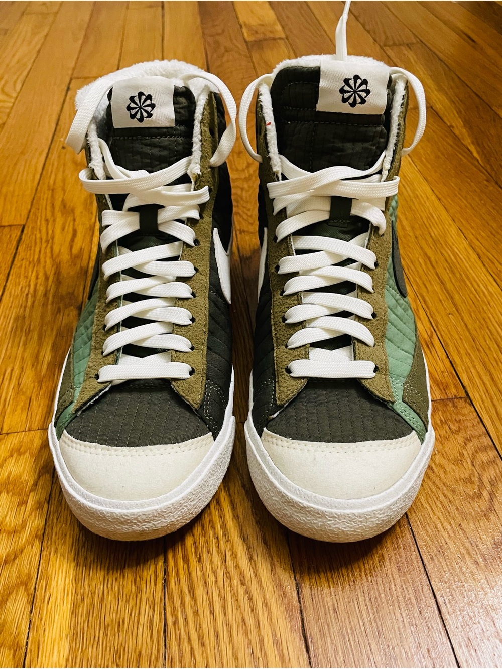 Nike Women's High-Top Sneakers in Olive Green and White